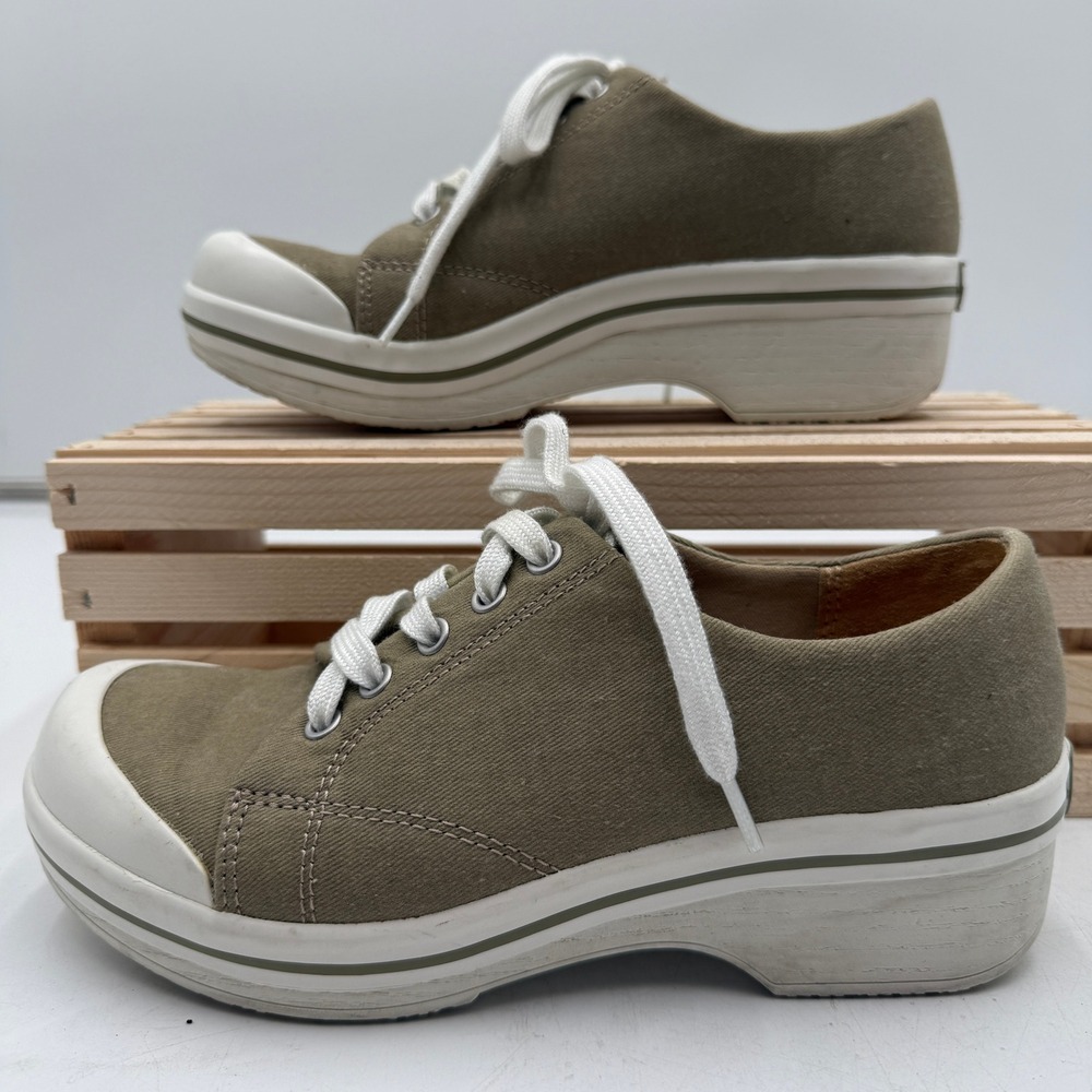 Dansko Veda Vegan Canvas Sneakers Slip Resistant Lace Up Olive Green Size 36